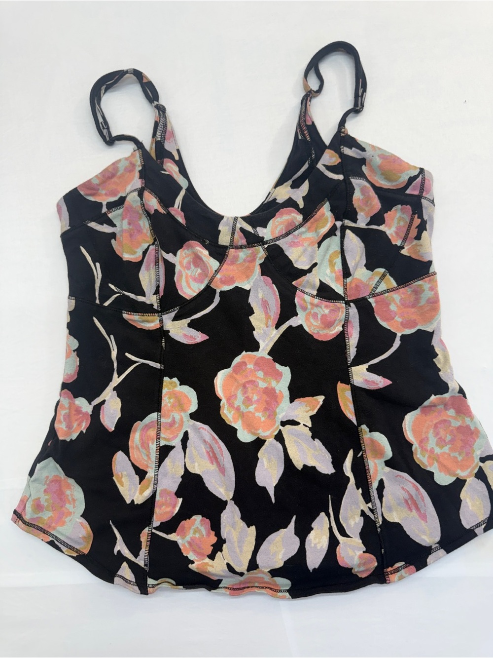 Bundle 2/$14 Free People Black Floral Tank Top with Pink and Peach Blooms